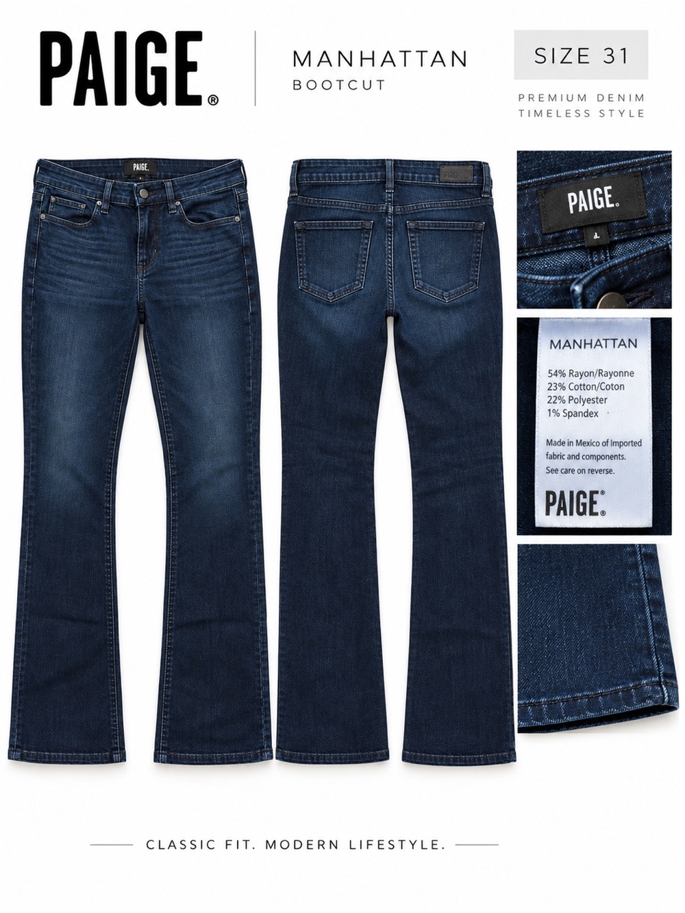 PAIGE Manhattan Bootcut Jeans in Dark Blue Wash